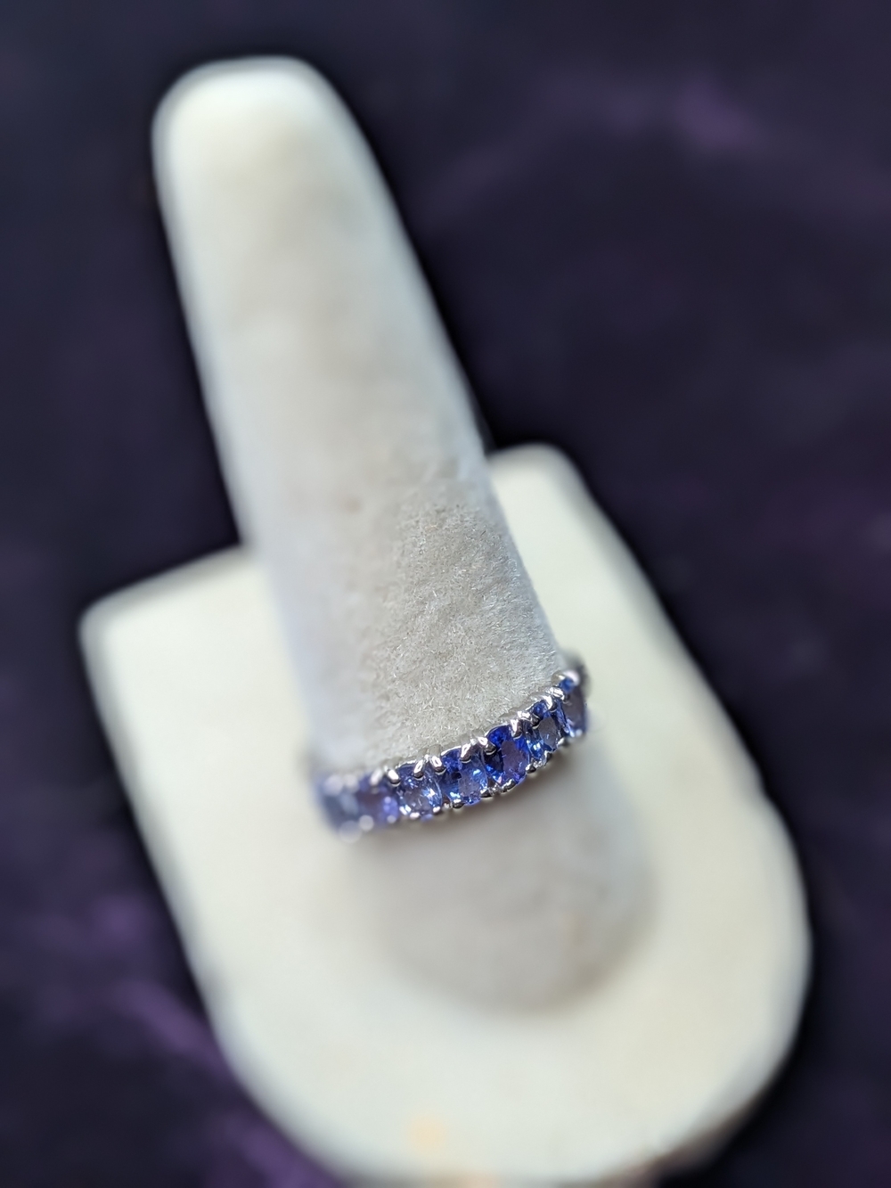 Tanzanite 925 Sterling Silver Half-Eternity Ring Sz 7.5